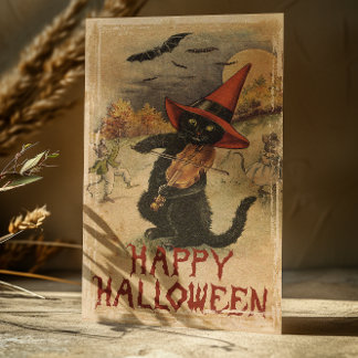 Cartes Pour Fêtes Annuelles Chat noir vintage Halloween jouant du violon