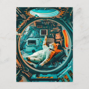 Cartes Pour Fêtes Annuelles Chat orange et blanc dans le cockpit d'un vaisseau