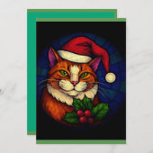 Cartes Pour Fêtes Annuelles Chat orange tabby de Noël en vitrail (Devant / Derrière)