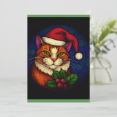 Cartes Pour Fêtes Annuelles Chat orange tabby de Noël en vitrail (Debout devant)