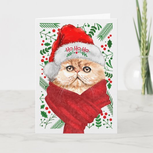 Cartes Pour Fêtes Annuelles Chat perse dans un chapeau de Noël Meowy (Devant)