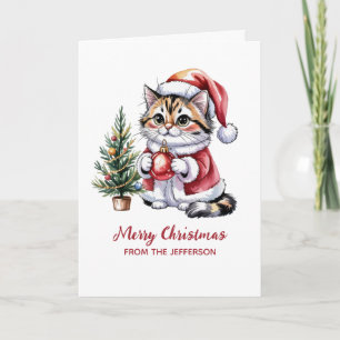 Cartes Pour Fêtes Annuelles Chat personnalisé avec un chapeau de Père Noël arb
