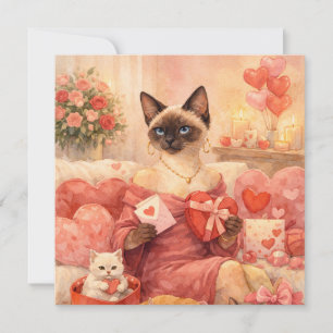 Cartes Pour Fêtes Annuelles Chat pour la Saint-Valentin avec rose rouge