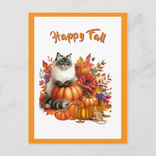 Cartes Pour Fêtes Annuelles Chat Ragdoll et Citrouille Bonne Chute