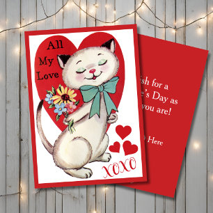 Cartes Pour Fêtes Annuelles Chat Retro vintage avec Fleurs Valentine personnal