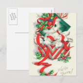 Cartes Pour Fêtes Annuelles Chat rétro vintage Noël (Devant / Derrière)