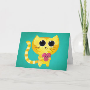 Cartes Pour Fêtes Annuelles Chat romantique mignon avec le coeur de sourire