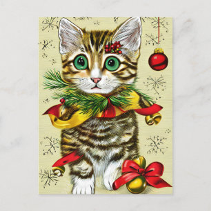 Cartes Pour Fêtes Annuelles Chat roux de Noël vintage et breloque 
