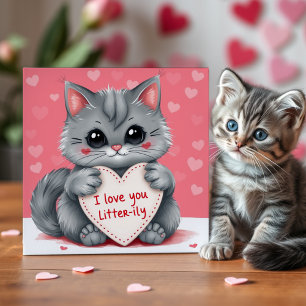 Cartes Pour Fêtes Annuelles Chat Saint Valentin Je t'aime Coeur mignon rose