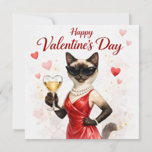 Cartes Pour Fêtes Annuelles Chat siamois à la Saint-Valentin – Chat glamour en