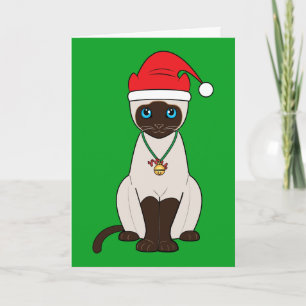Cartes Pour Fêtes Annuelles Chat siamois de Noël avec le casquette de Père