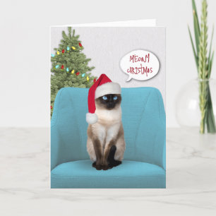 Cartes Pour Fêtes Annuelles Chat siamois de Noël sur une chaise