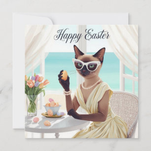 Cartes Pour Fêtes Annuelles Chat siamois de Pâques avec des œufs dans une mais