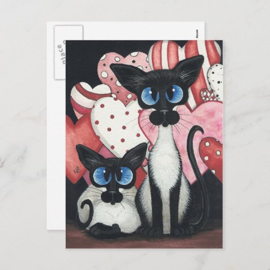 Cartes Pour Fêtes Annuelles Chat siamois de Valentine - x deux d'amour (Devant / Derrière)