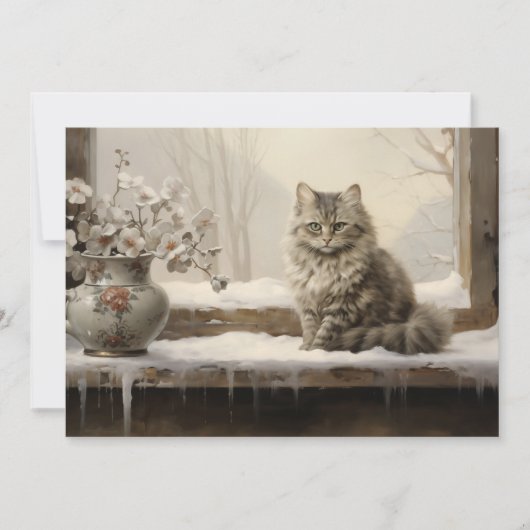Cartes Pour Fêtes Annuelles Chat Snowy hiver Joyeux Noël (Devant)