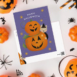 Cartes Pour Fêtes Annuelles Chat sorcière et Jack O Lantern's Happy Halloween<br><div class="desc">Jolie salutation halloween pour les enfants avec chat sorcier. Aussi disponible avec feuille d'or!</div>