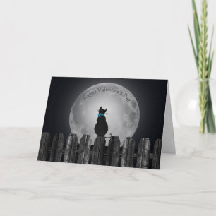 Cartes Pour Fêtes Annuelles chat sur une clôture avec pleine lune