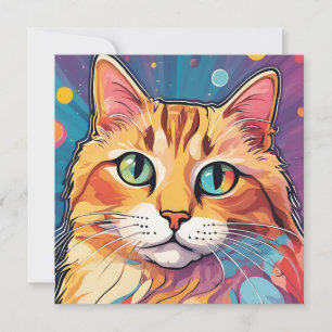 Cartes Pour Fêtes Annuelles Chat Tabby orange   Peinture colorée contemporaine