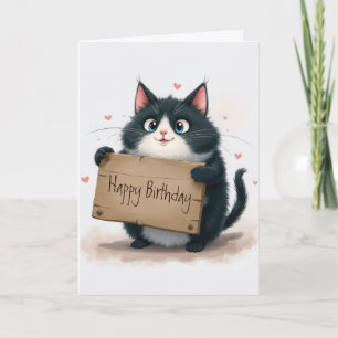 Cartes Pour Fêtes Annuelles Chat tenant une joyeuse pancarte d'anniversaire