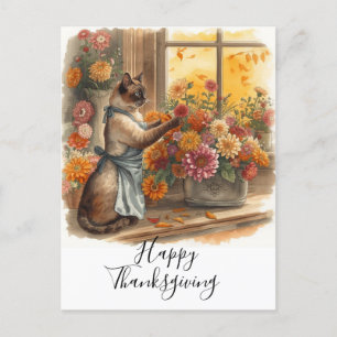 Cartes Pour Fêtes Annuelles Chat Thanksgiving Automne thème pour les Amoureux