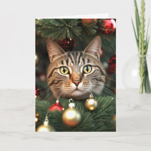 Cartes Pour Fêtes Annuelles Chat Tigre Dans Un Sapin De Noël