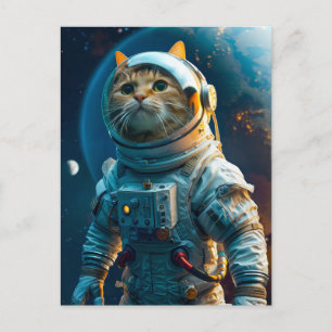Cartes Pour Fêtes Annuelles Chat tigré en combinaison d'astronaute près de la