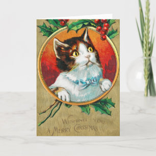 Cartes Pour Fêtes Annuelles Chat vintage mignonne vous souhaite un joyeux Noël