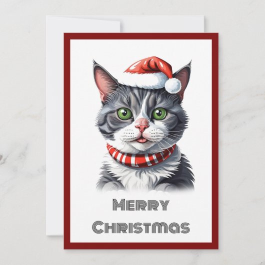 Cartes Pour Fêtes Annuelles Chat Whimsical Contemporain tendance Joyeux Noël (Devant)