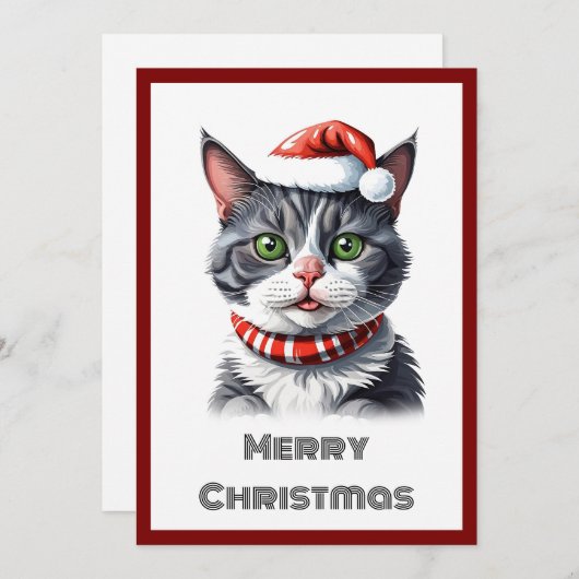 Cartes Pour Fêtes Annuelles Chat Whimsical Contemporain tendance Joyeux Noël (Devant / Derrière)