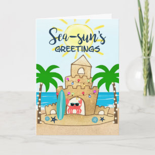 Cartes Pour Fêtes Annuelles Château de Crabe Noël tropical plage palmier