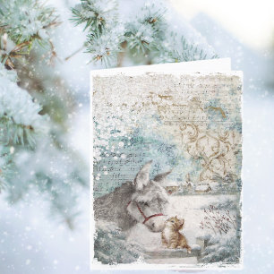 Cartes Pour Fêtes Annuelles Chaton Âne Noël Vintage