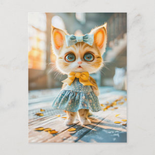 Cartes Pour Fêtes Annuelles Chaton aux grands yeux dans une jupe et un chemisi