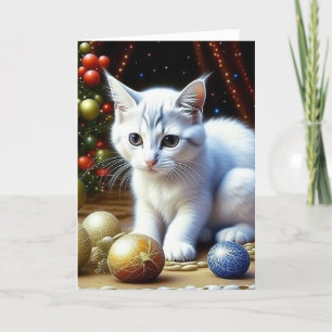 Cartes Pour Fêtes Annuelles Chaton Blanc Adorable Noël Personnalisé