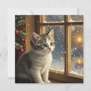 Cartes Pour Fêtes Annuelles Chaton de Noël à la fenêtre