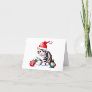 Cartes Pour Fêtes Annuelles Chaton gris tabby Père Noël BLANK