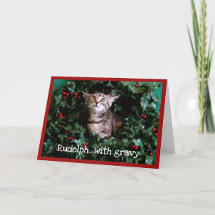 Cartes Pour Fêtes Annuelles Chaton tigré en guirlande de houx