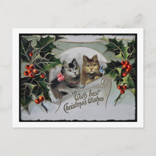Cartes Pour Fêtes Annuelles Chatons à Holly Christmas
