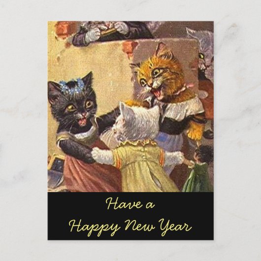 Cartes Pour Fêtes Annuelles Chatons dansants Nouvel An (Devant)
