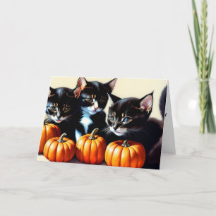 Cartes Pour Fêtes Annuelles Chatons d'automne avec citrouilles