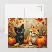 Cartes Pour Fêtes Annuelles Chatons d'automne Citrouilles et feuillage (Devant / Derrière)