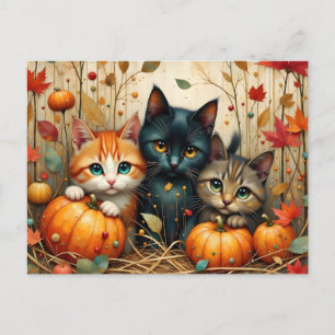 Cartes Pour Fêtes Annuelles Chatons d'automne Citrouilles et feuillage