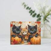 Cartes Pour Fêtes Annuelles Chatons d'automne Citrouilles et feuillage (Debout devant)