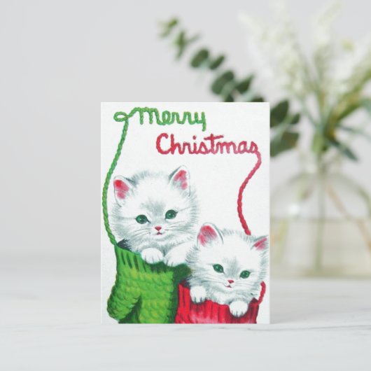 Cartes Pour Fêtes Annuelles Chatons en Mittens Joyeux Noël (Debout devant)