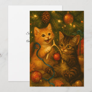 Cartes Pour Fêtes Annuelles Chatons et os à moelle de dinde sous l'arbre de No