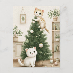 Cartes Pour Fêtes Annuelles Chatons mignons jouant avec l'arbre de Noël