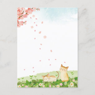 Cartes Pour Fêtes Annuelles Chats amusants chantant sous les fleurs de cerisie