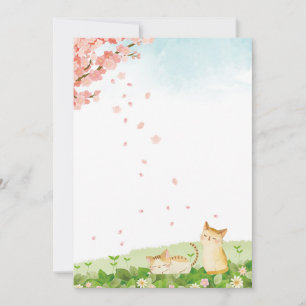 Cartes Pour Fêtes Annuelles Chats amusants chantant sous les fleurs de cerisie