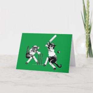Cartes Pour Fêtes Annuelles Chats amusants Jouer au cricket