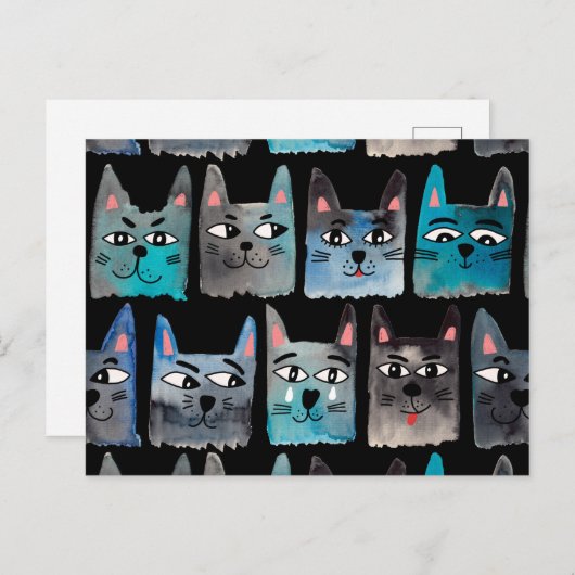 Cartes Pour Fêtes Annuelles Chats bleus (Devant / Derrière)