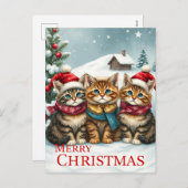 Cartes Pour Fêtes Annuelles Chats dans l'attirail hivernal Preppy et Noël Casq (Devant / Derrière)